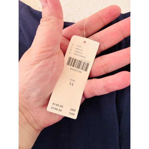 By Anthropologie High-Rise Pleated Wide-Leg Trousers Size 14 Navy Blue - Picture 7 of 16